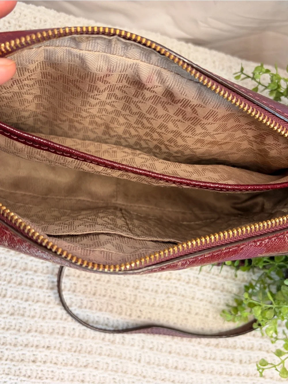 Michael Kors Wine Leather Crossbody with Gold-Tone Chain Strap